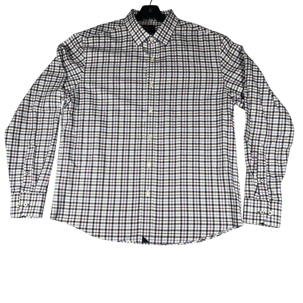 UNTUCKit Mens Wrinkle Free Cotton‎ Plaid Button Down Shirt Purple Navy Large